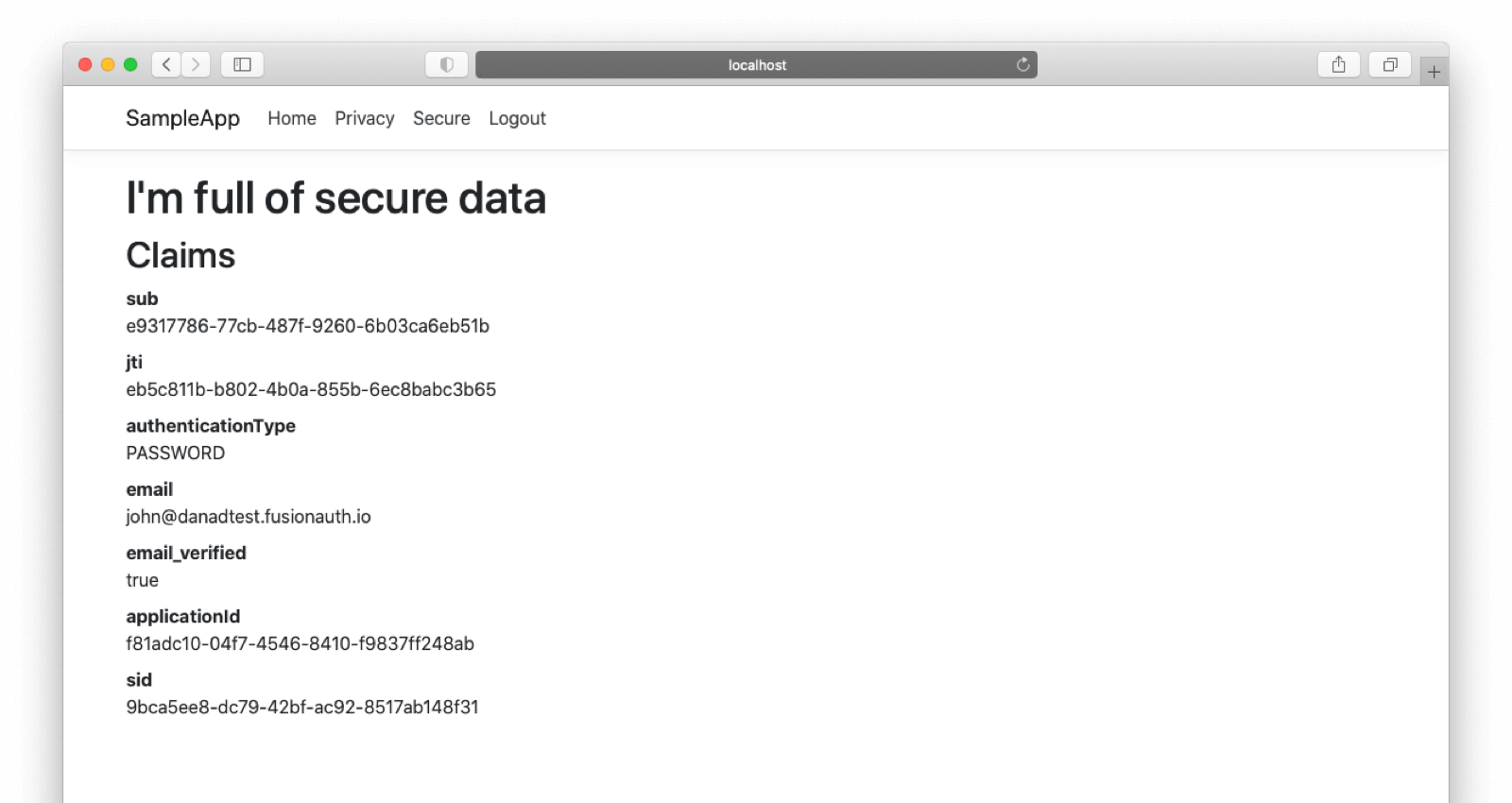 The web application profile page.