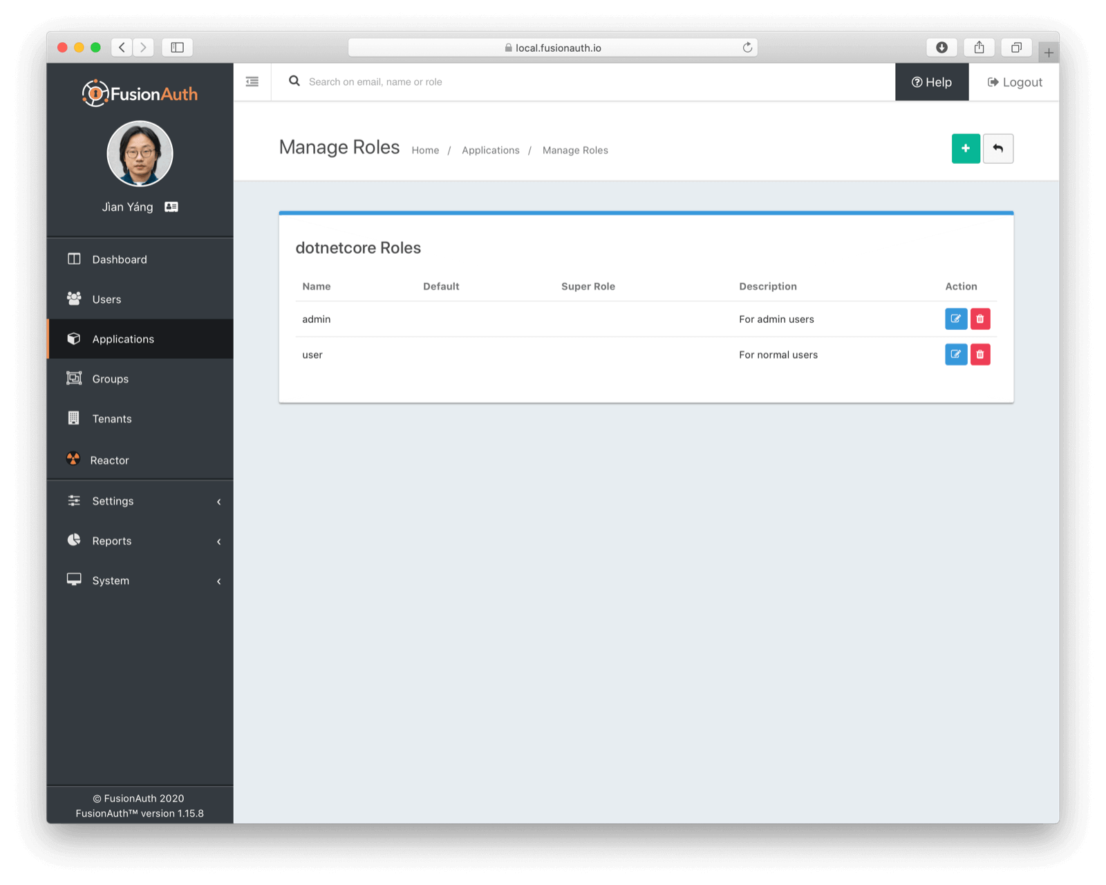 Adding roles to a FusionAuth application..