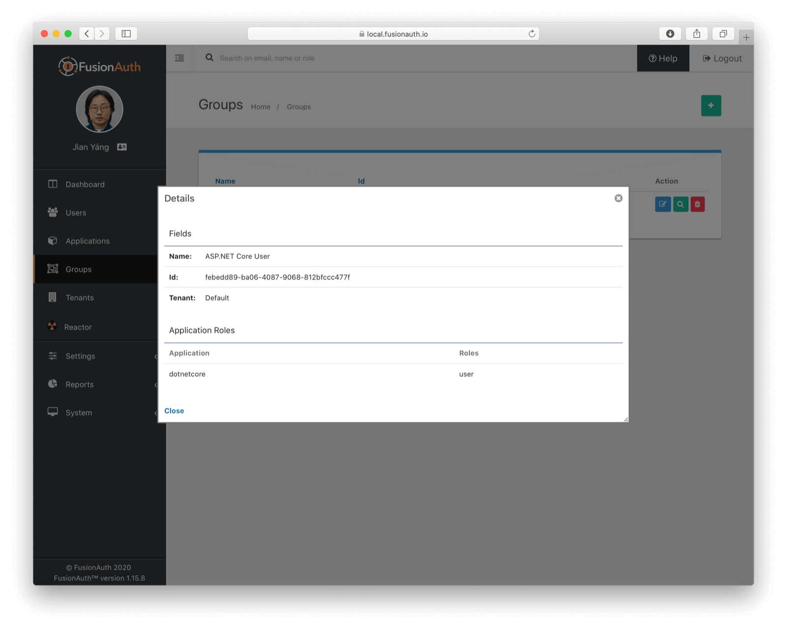 Creating a group in a FusionAuth application..
