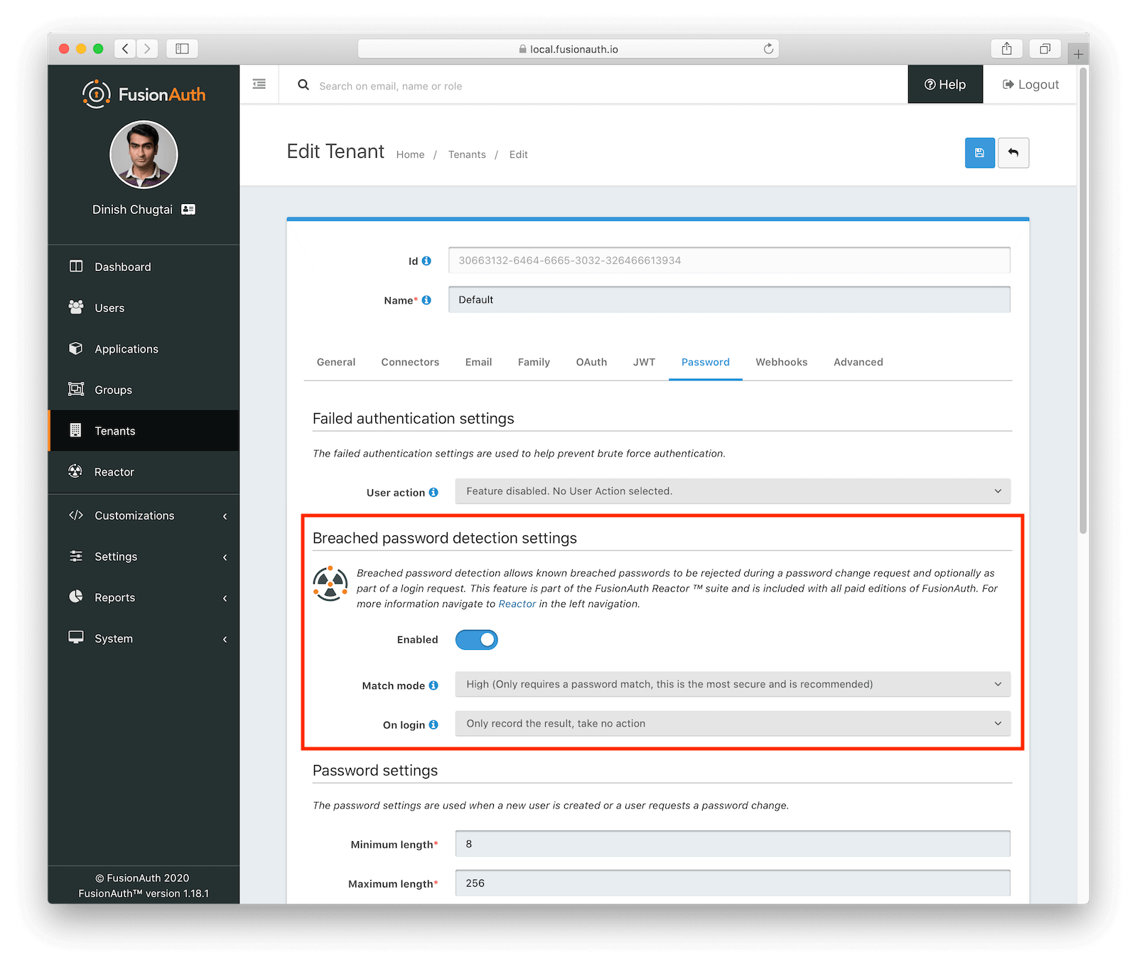 Enabling breached password detection.