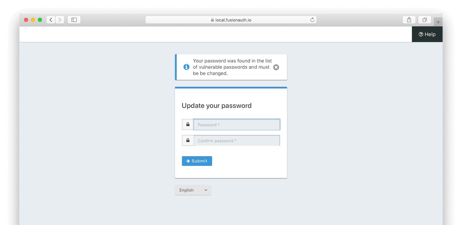 What a user sees when they are forced to change their breached password.