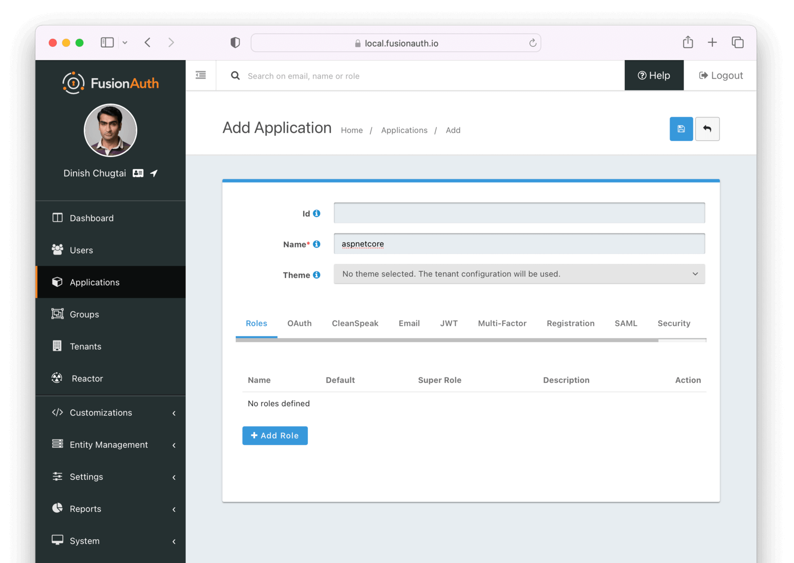 Screenshot of the aspnetcore application creation screen.