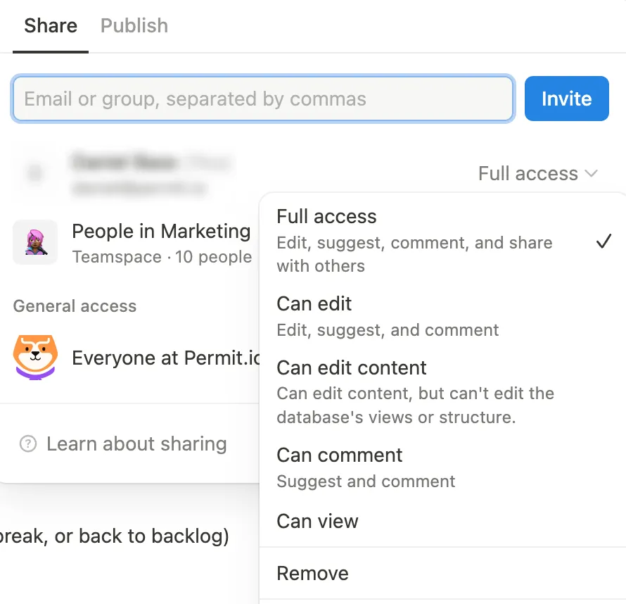 Sharing page screenshot, courtesy of Permit.io.