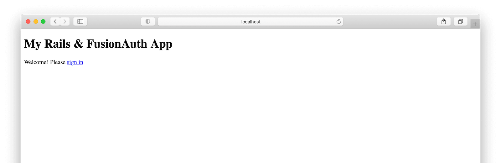 The example Home screen for the Rails application..