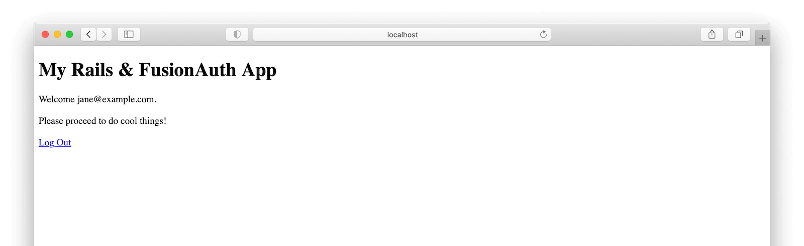 The example Home screen when logged-in to the Rails application..