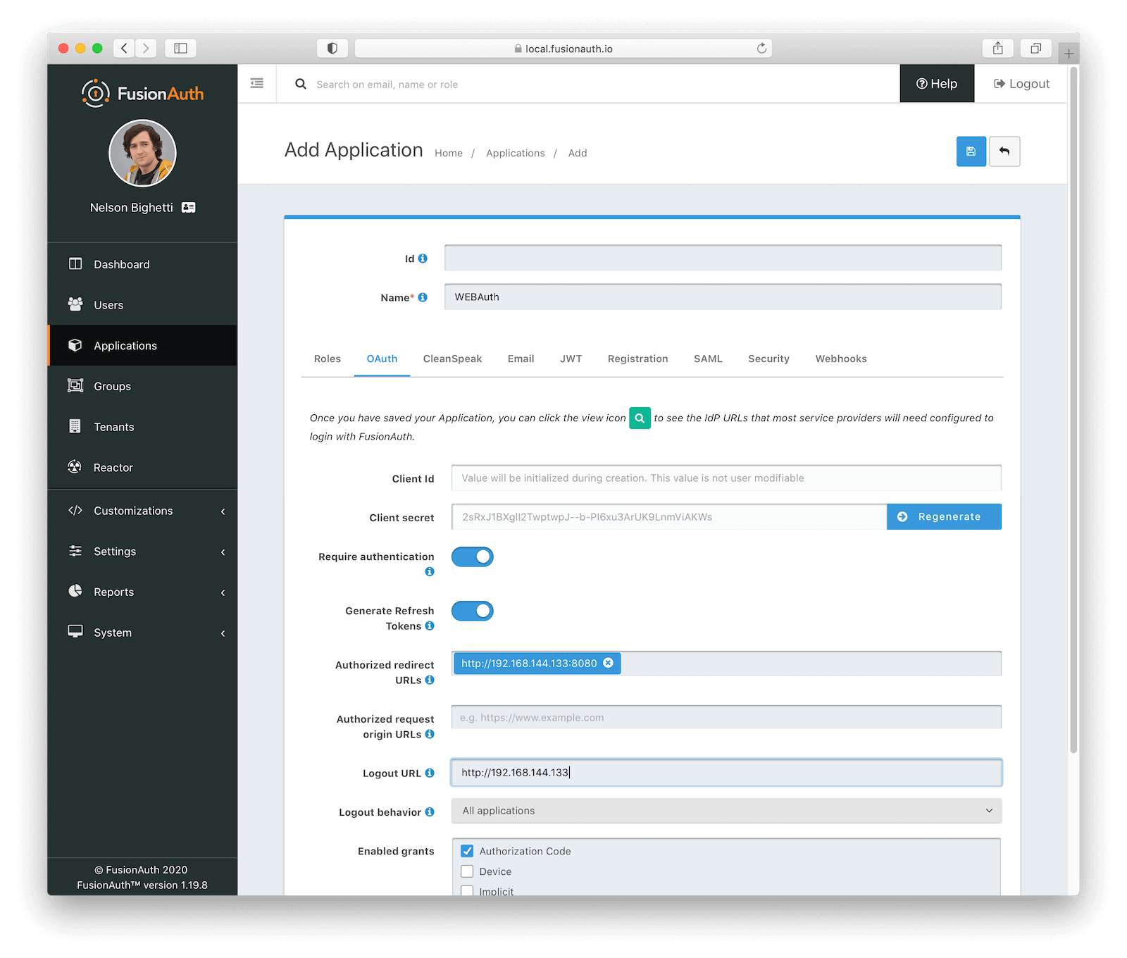 Adding the WEBAuth application.