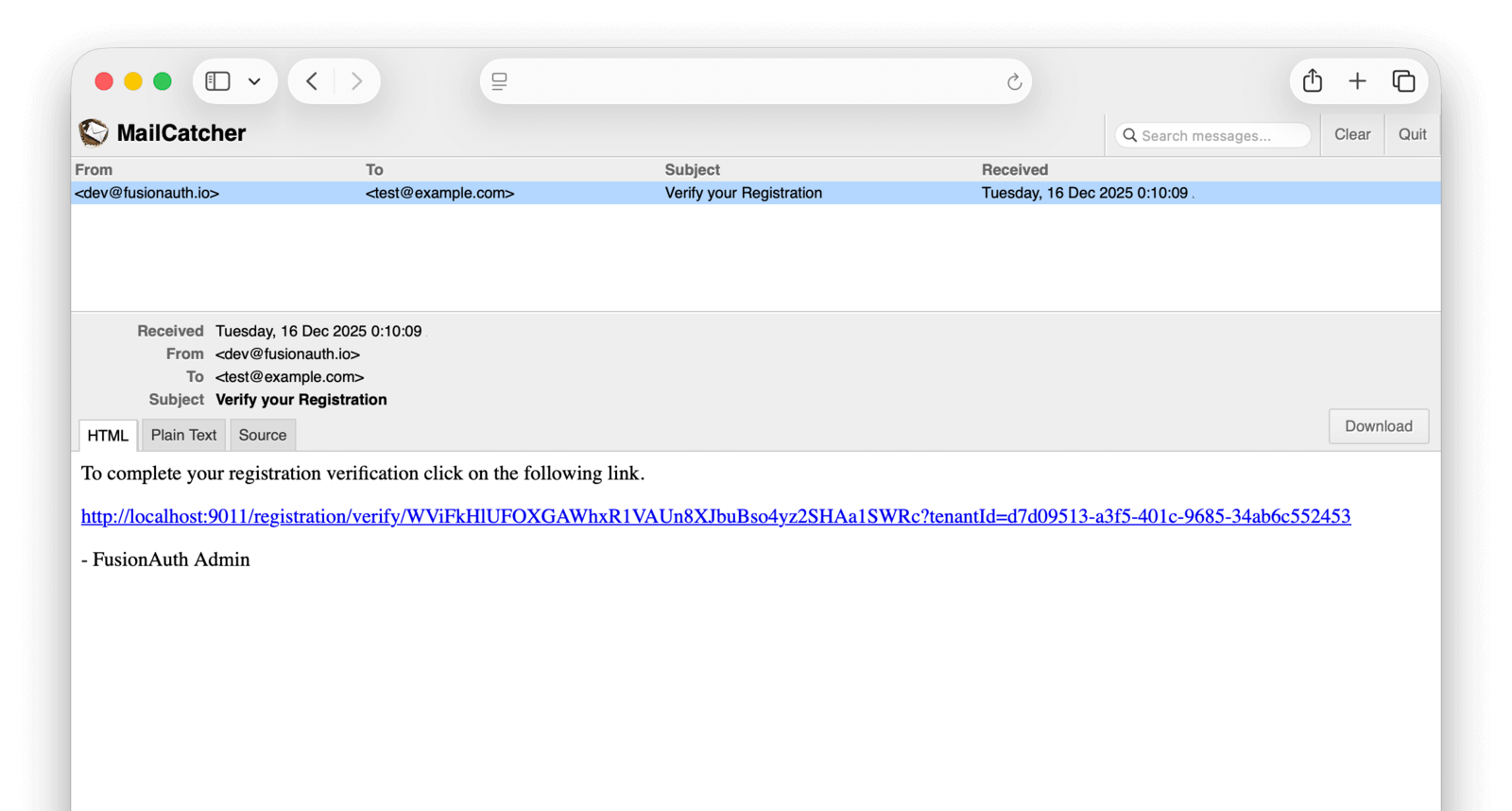 Verify registration email
