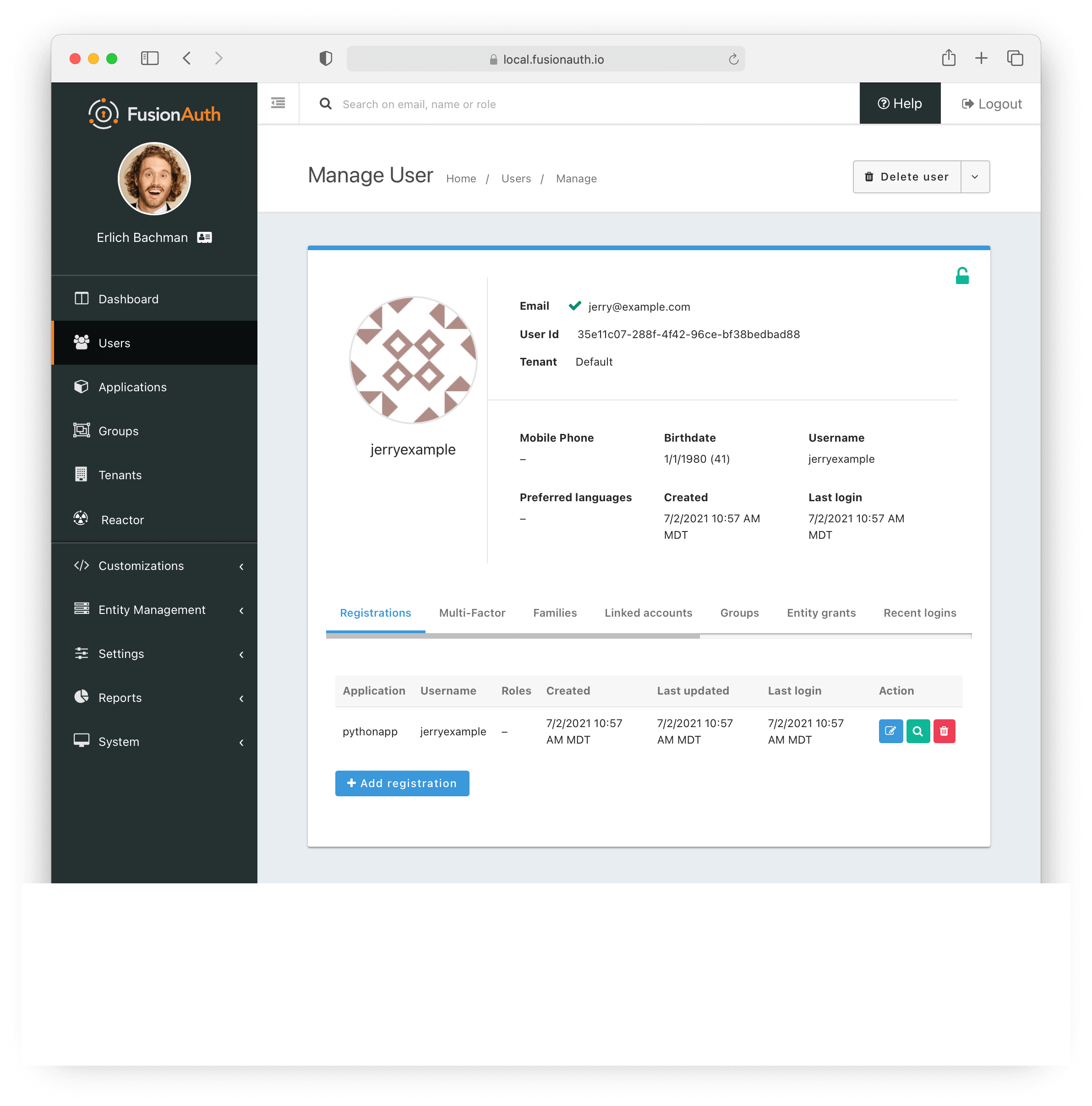 View The Manage User Screen.