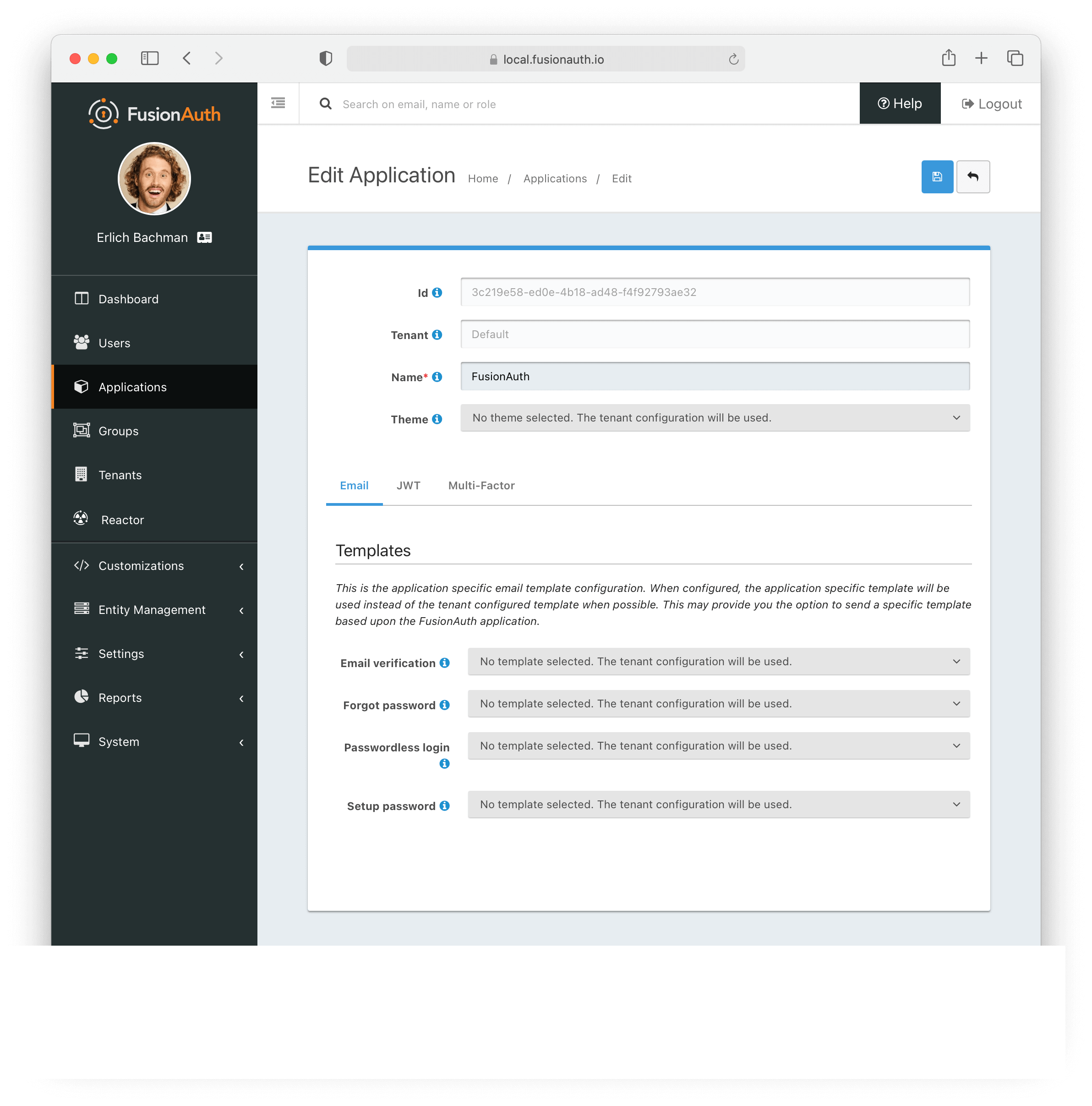 Edit Application Screen.