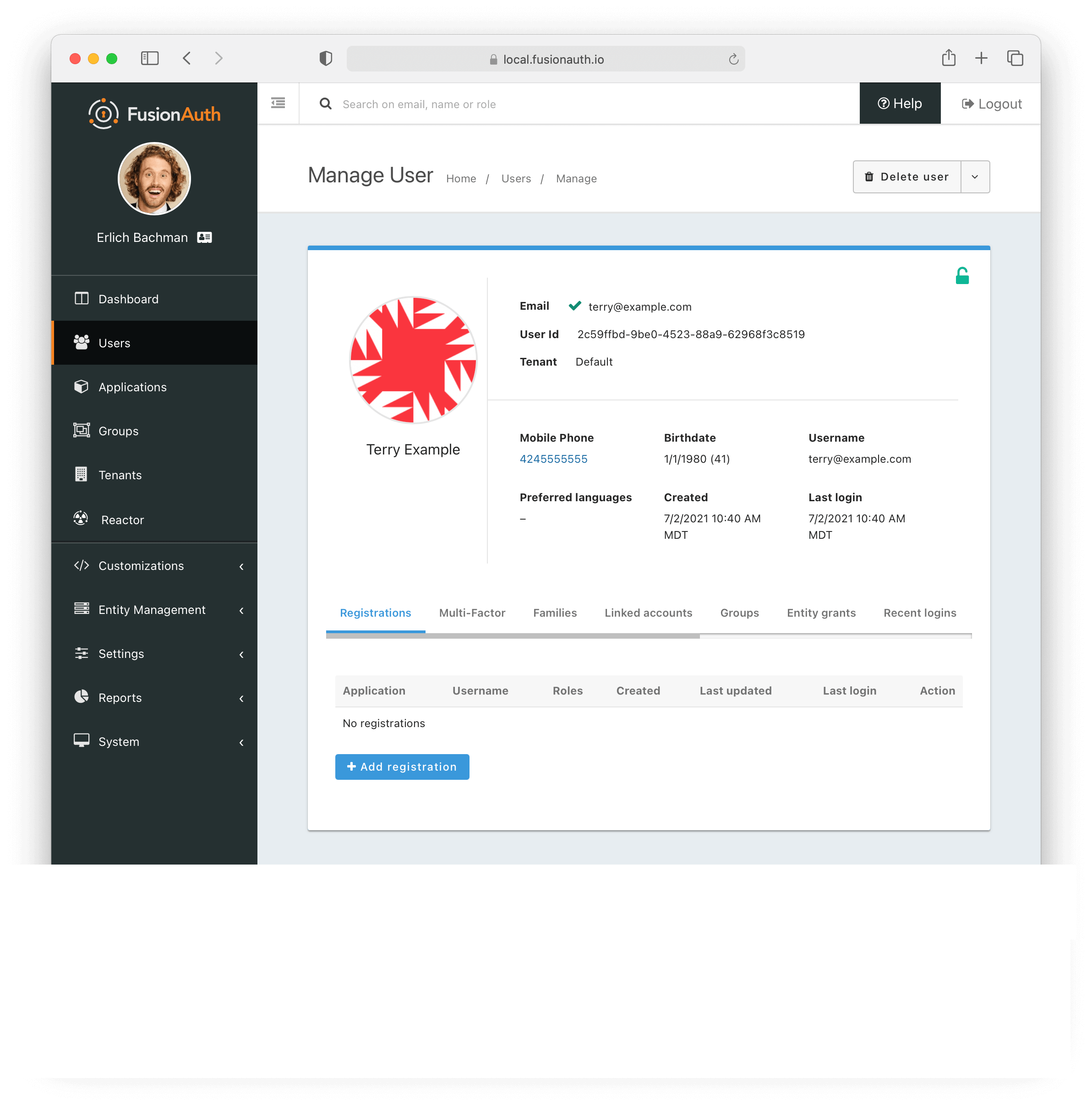 Select Add Registration.
