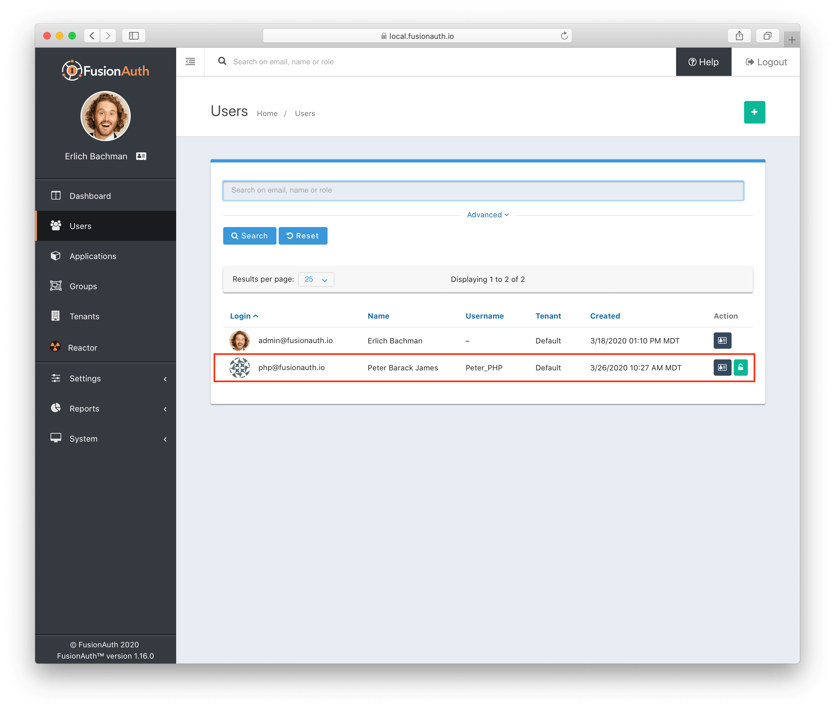 Successful user registration.