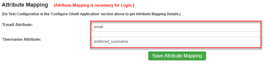Joomla Attribute Mapping settings..