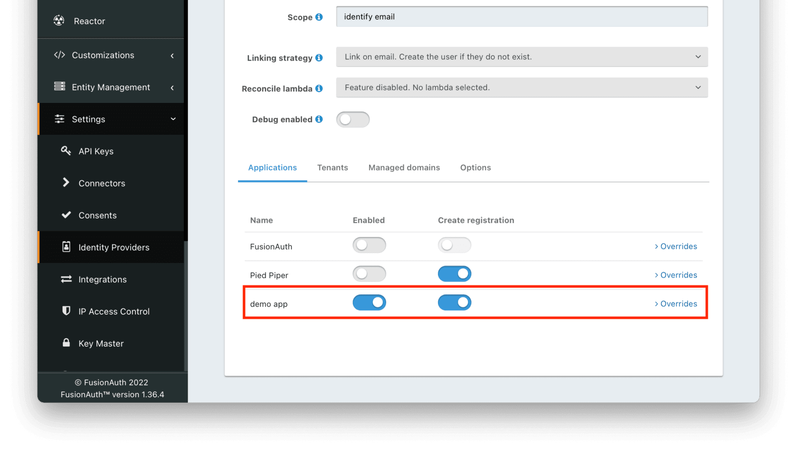 Enabling the Discord Identity Provider for the demo app.