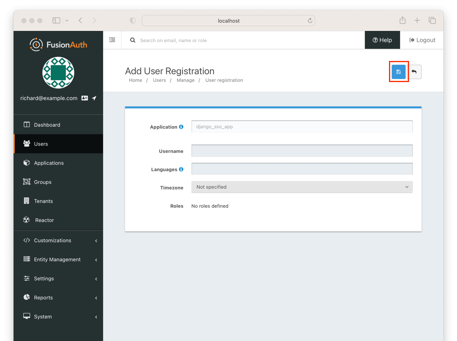 Adding the user registration.