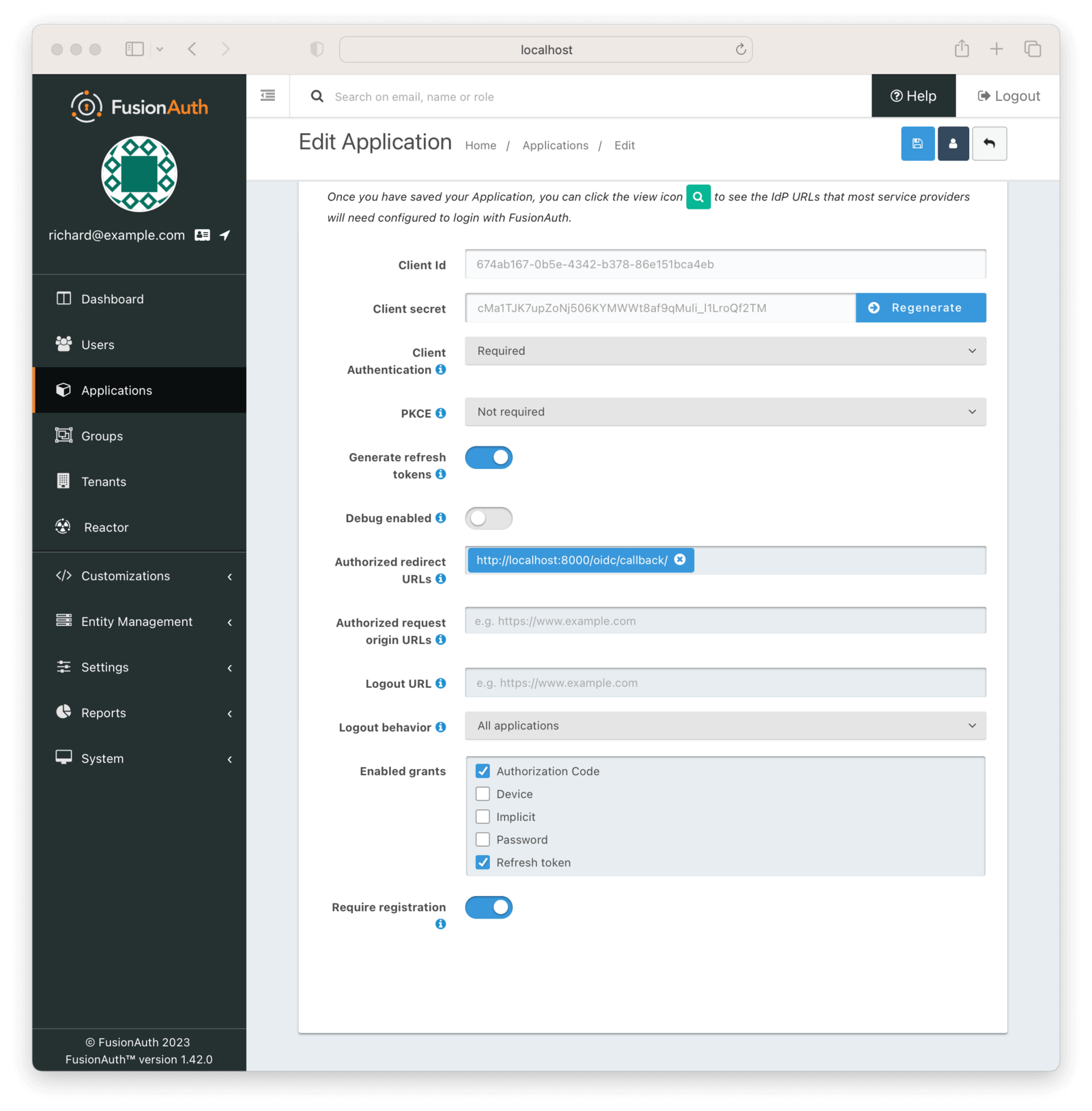 The OAuth details tab.