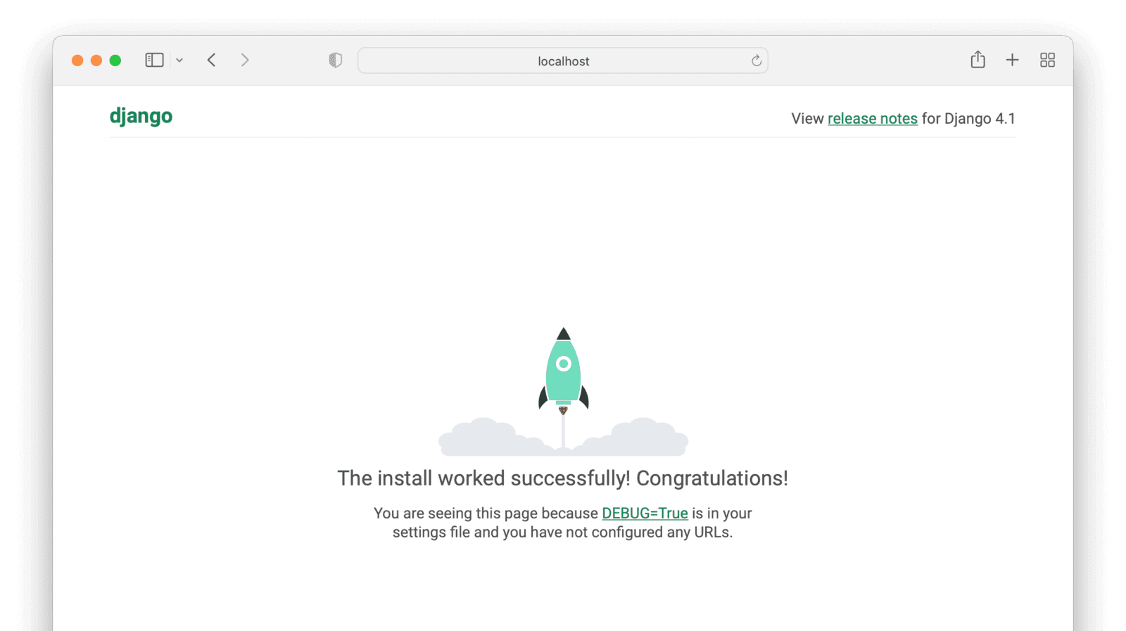 The Django default home page.
