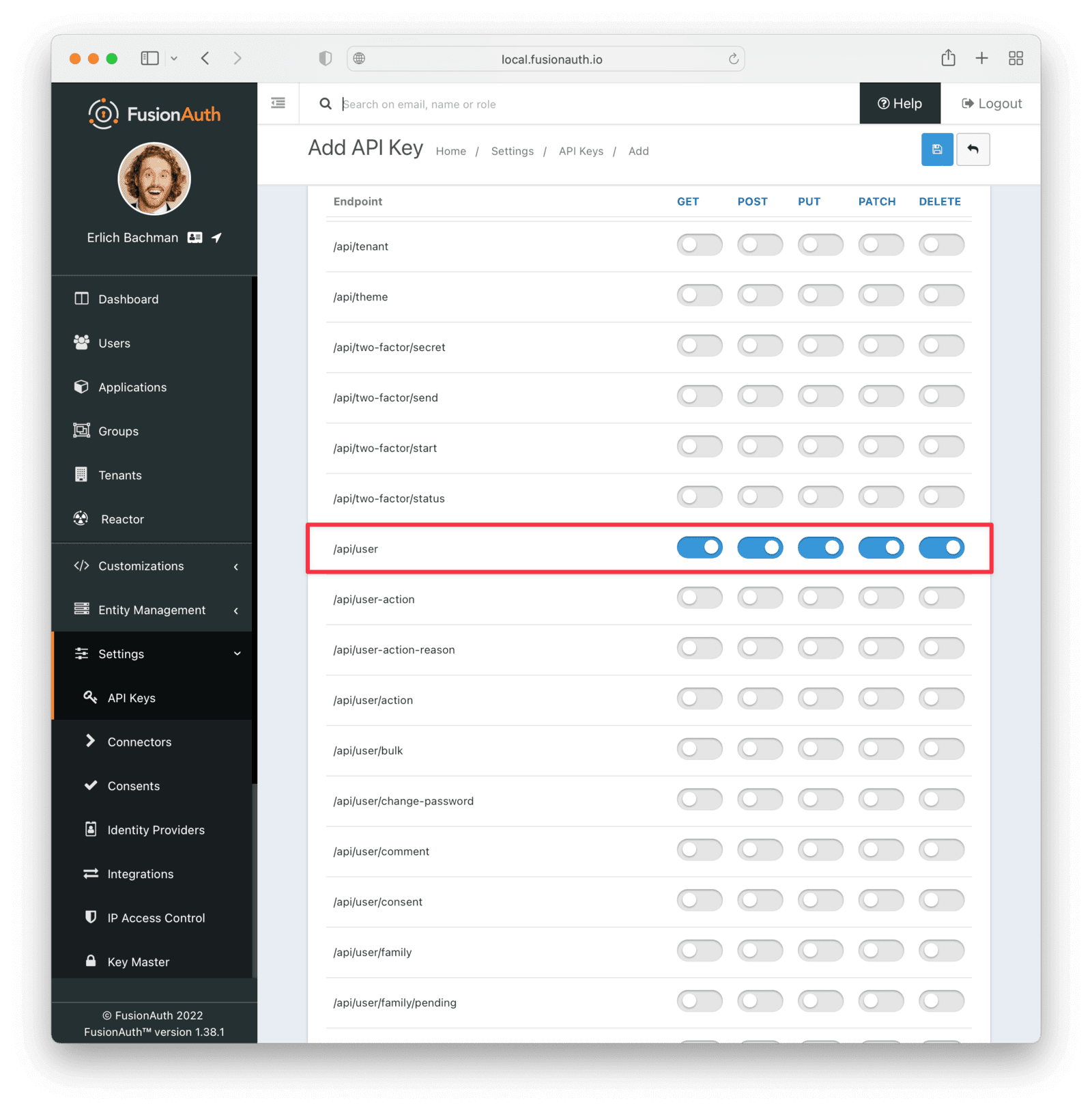 Limiting the scope of the created API key.