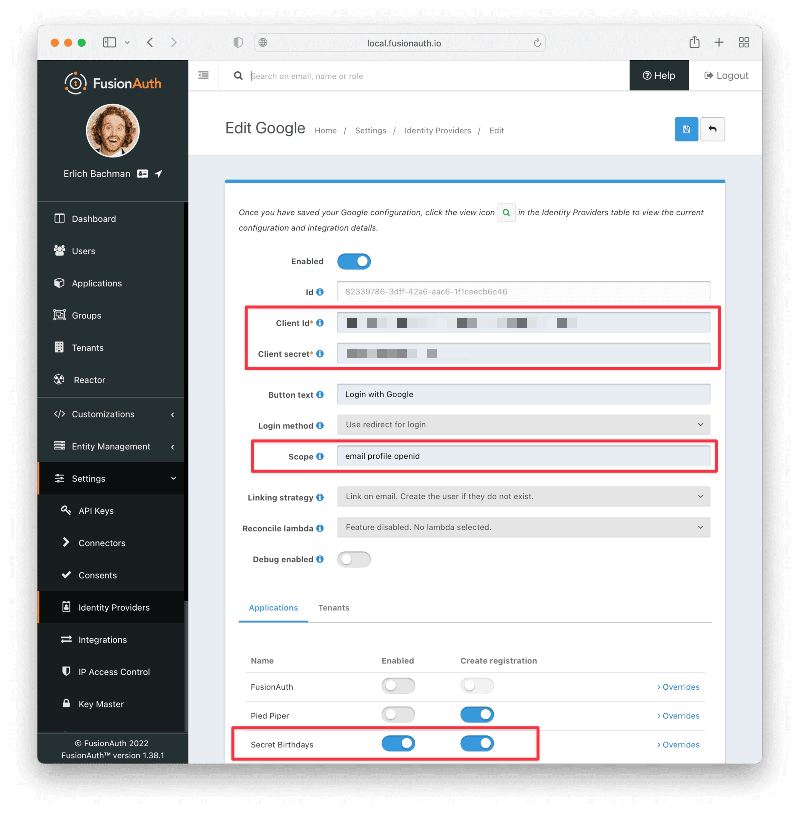 Enabling Google registration in our application.