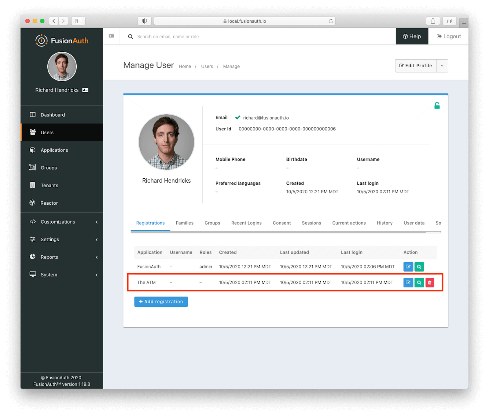 A user has been registered to the legacy application.