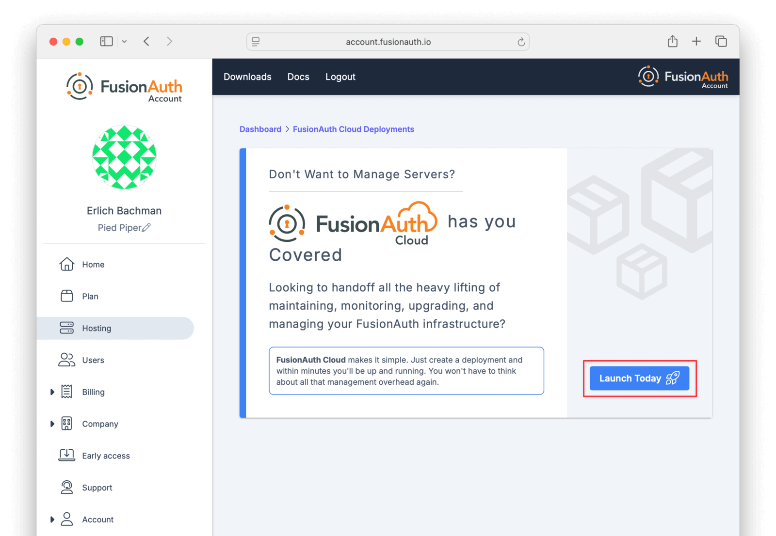 On the Hosting page with no deployments.
