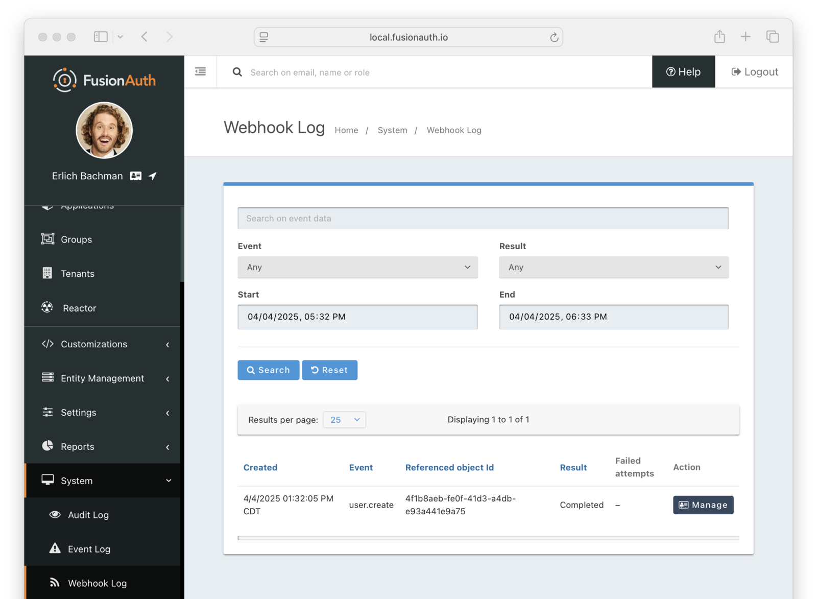List of Webhook Event Logs