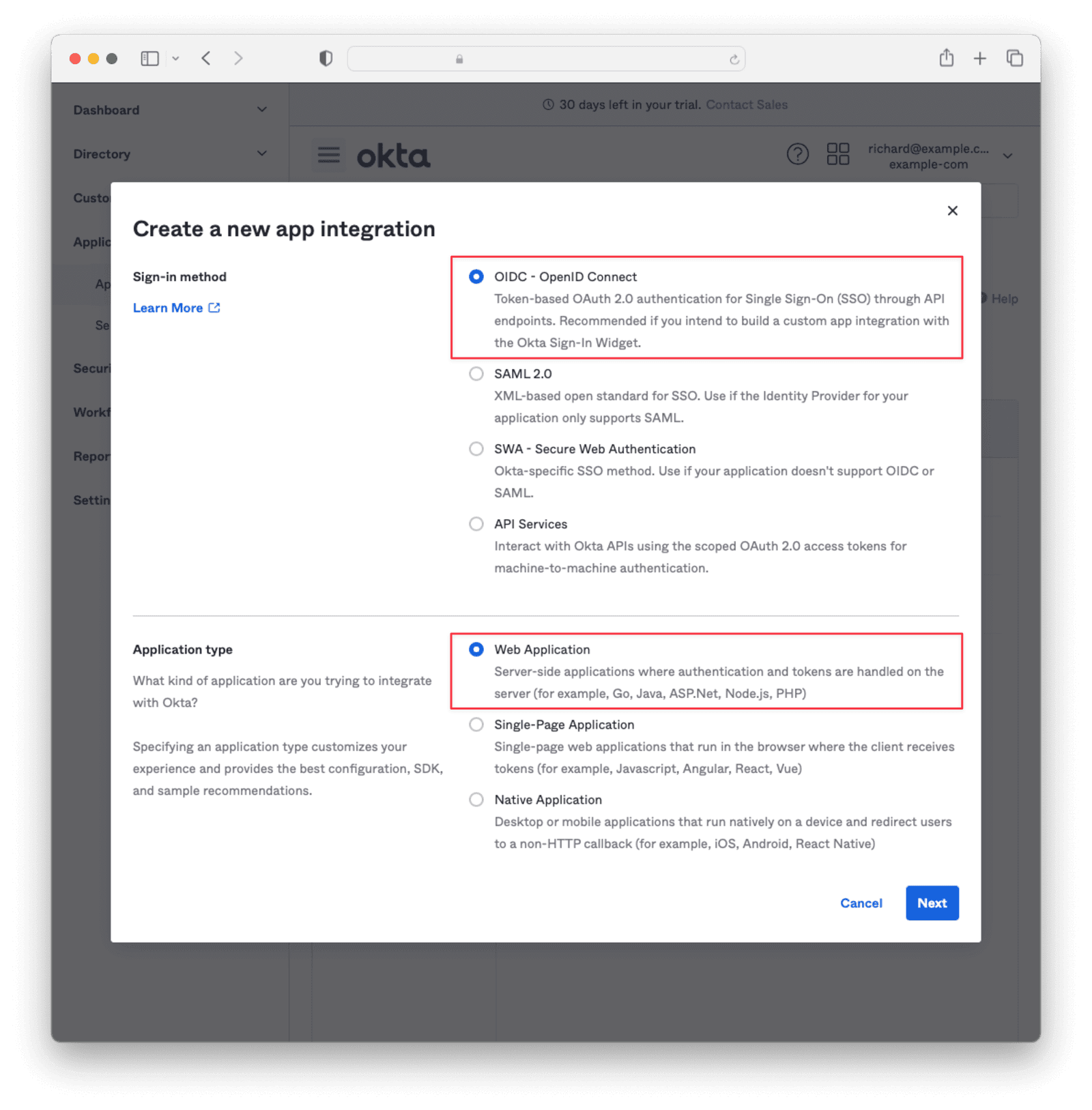 OIDC and web application.