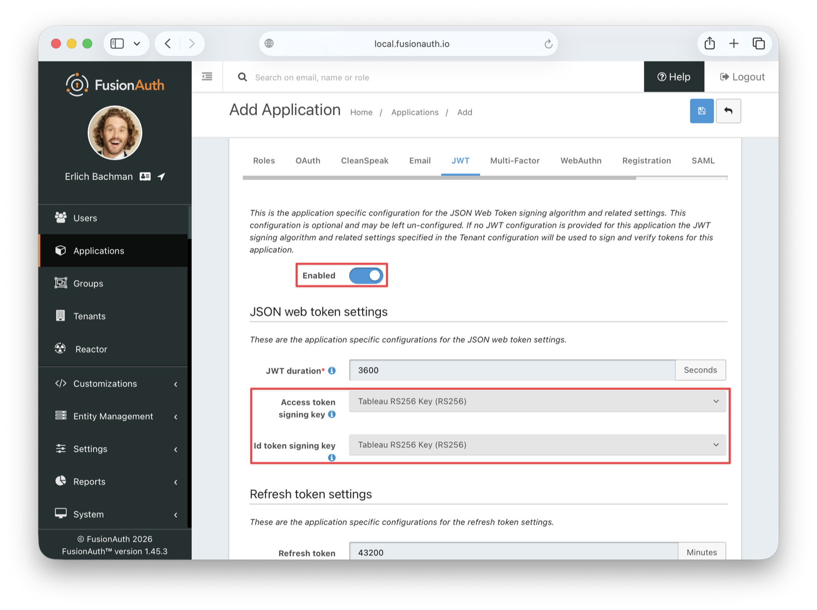 Configure JWT settings.