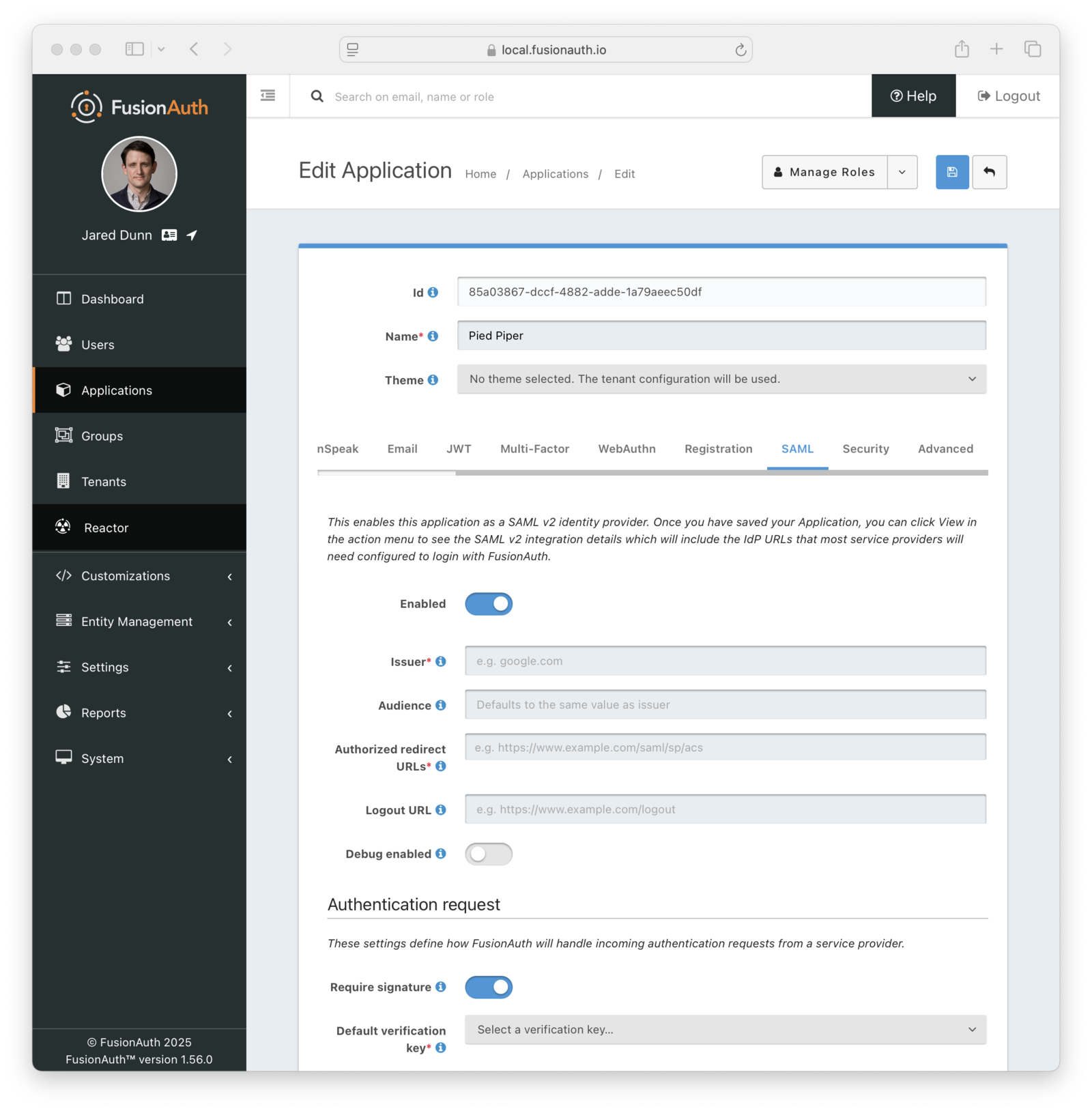 Application SAML v2 Configuration