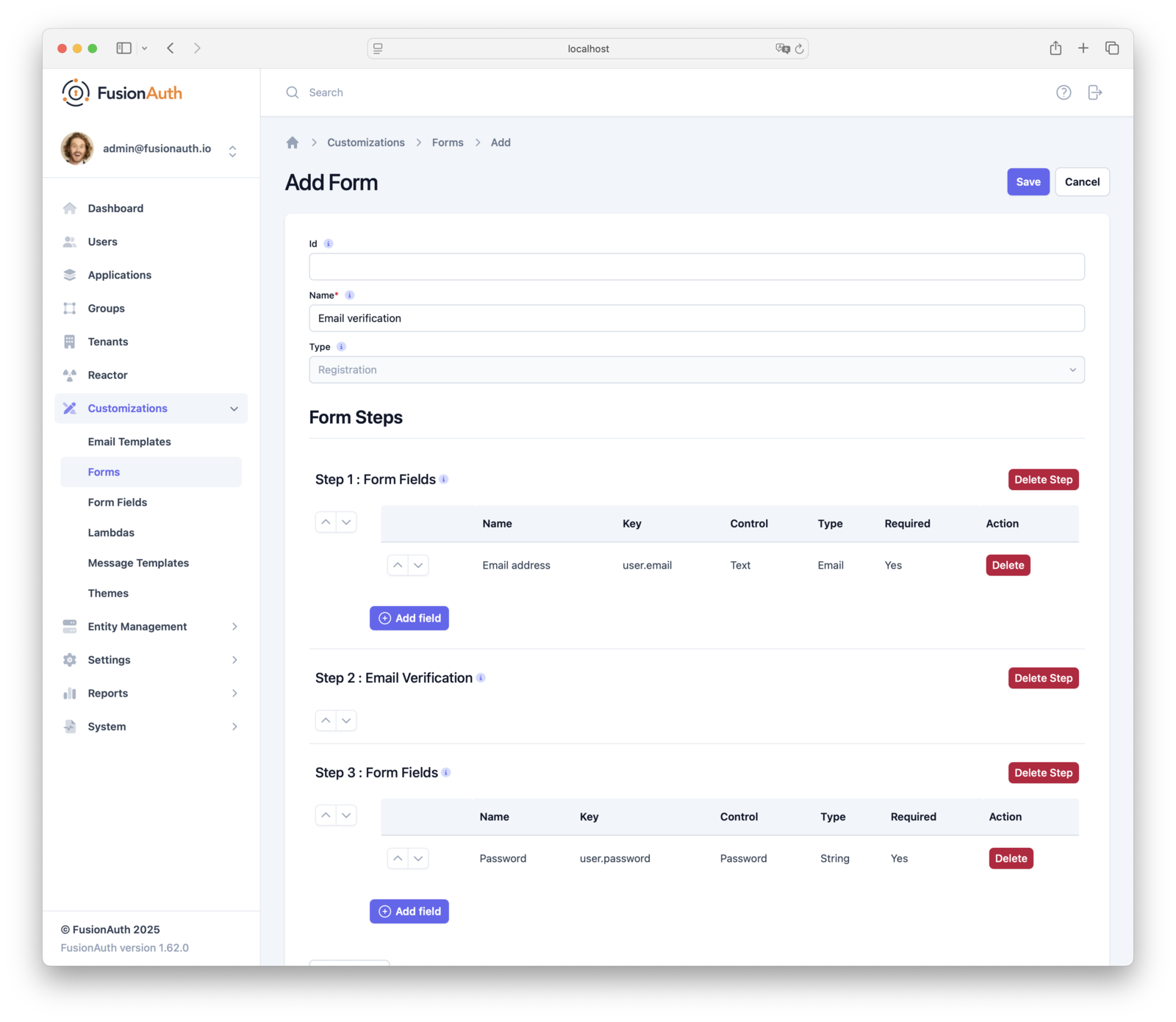 The Email Verification form with a verification step