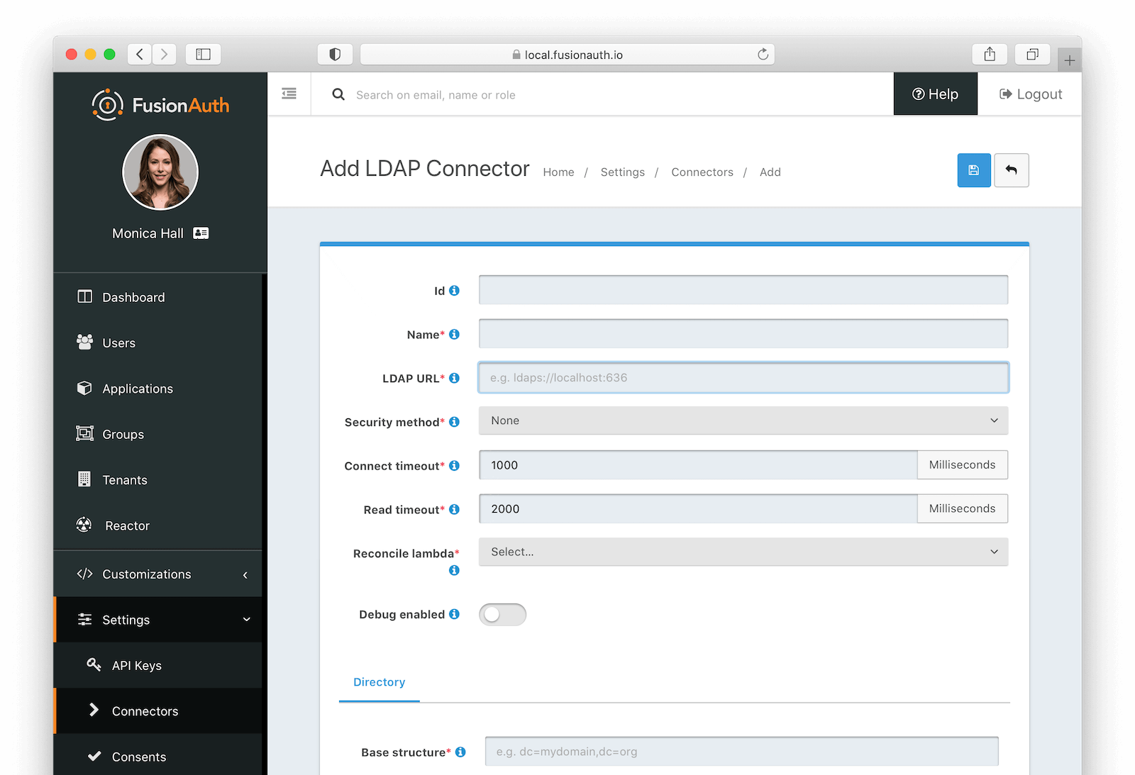 The LDAP Connector creation screen.