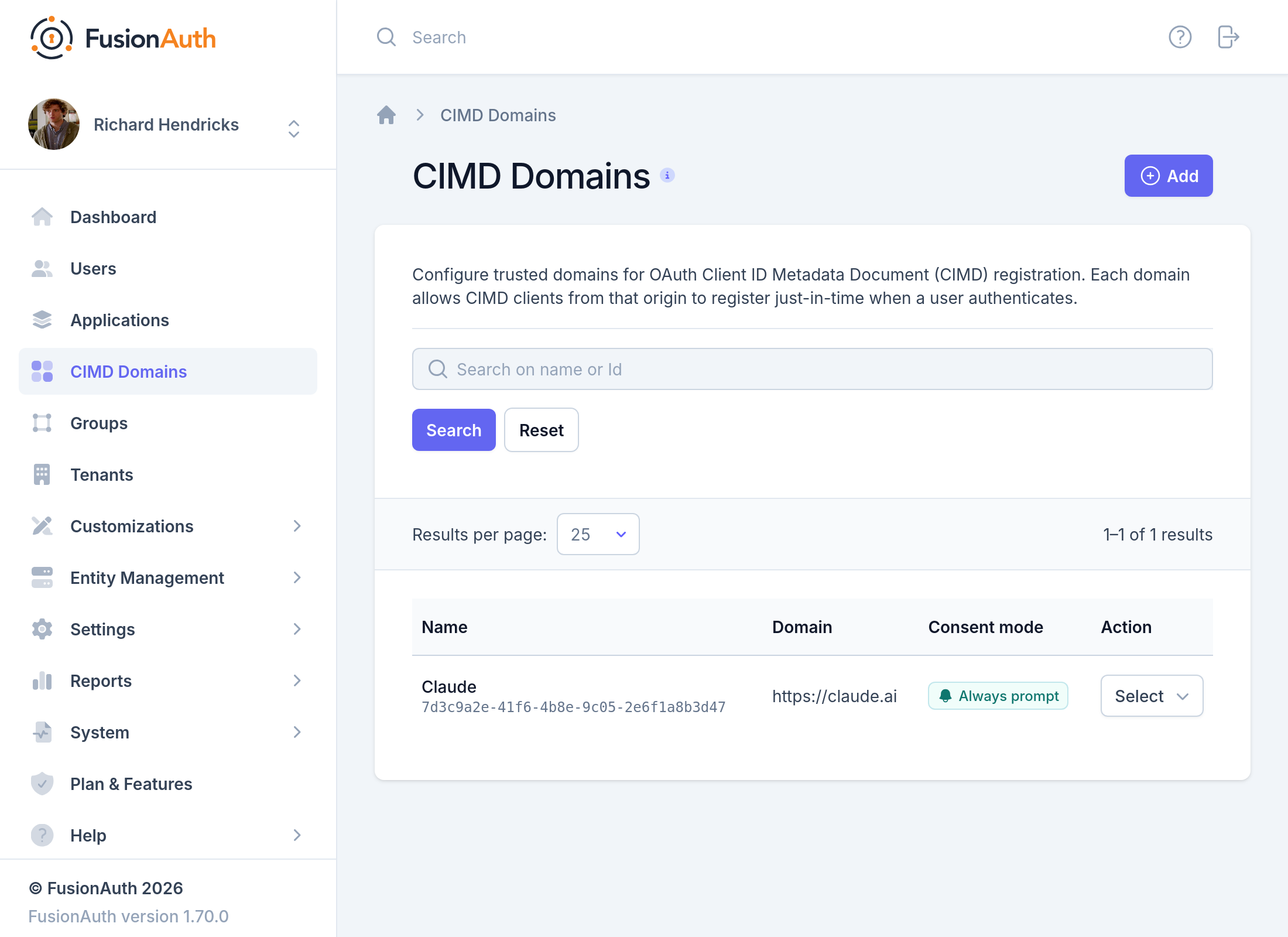 The CIMD Domains list page.