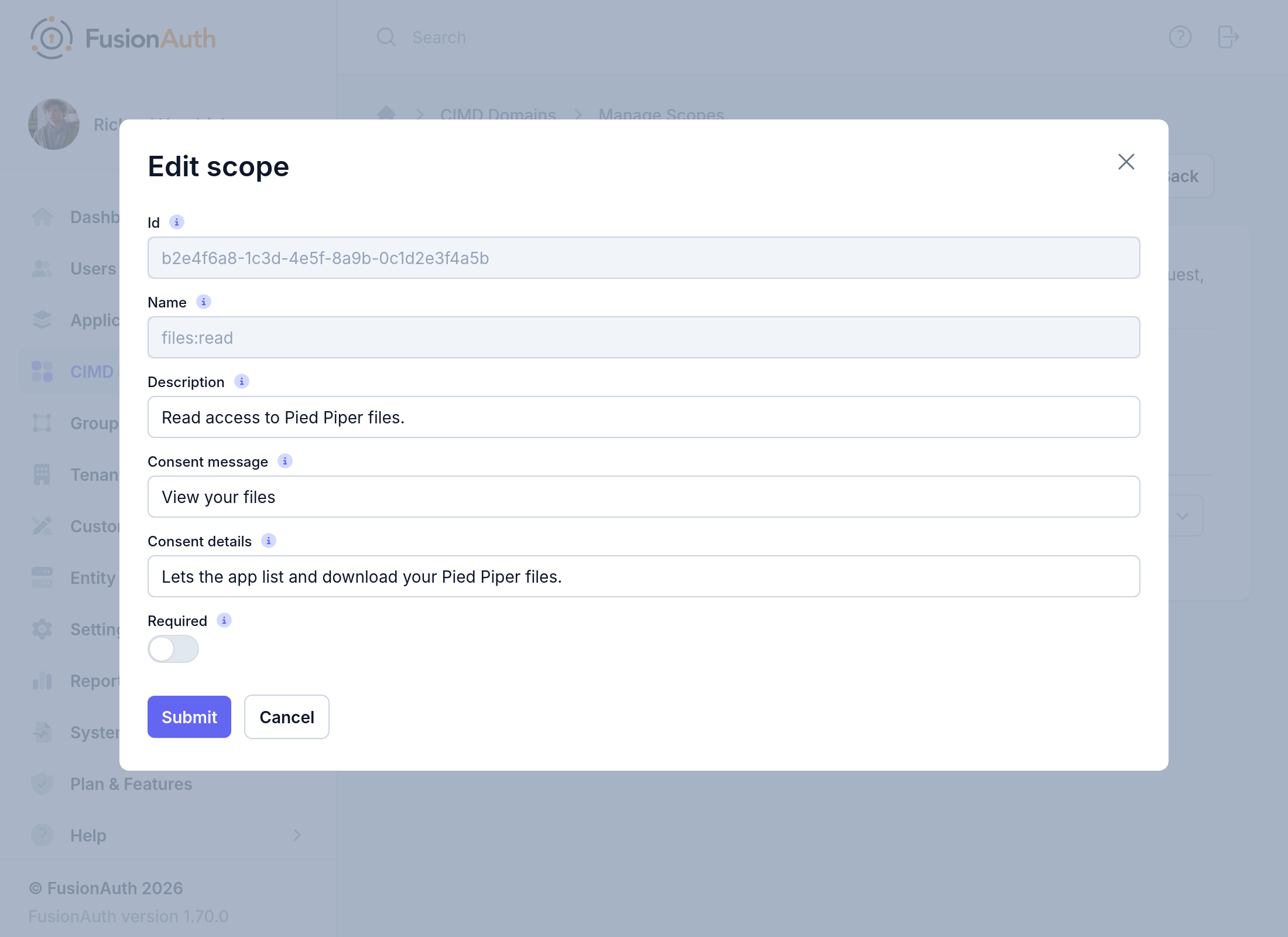 The Edit scope form.