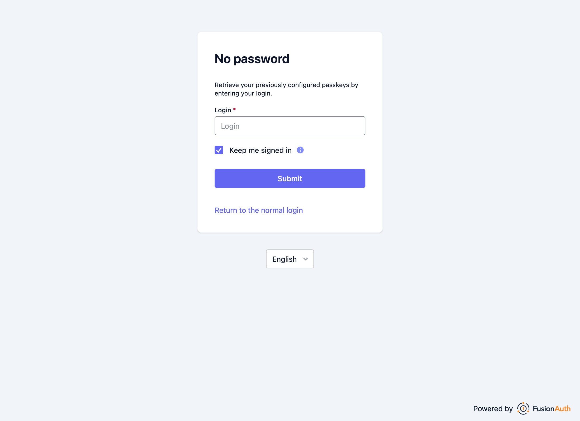 The WebAuthn bootstrap login page.