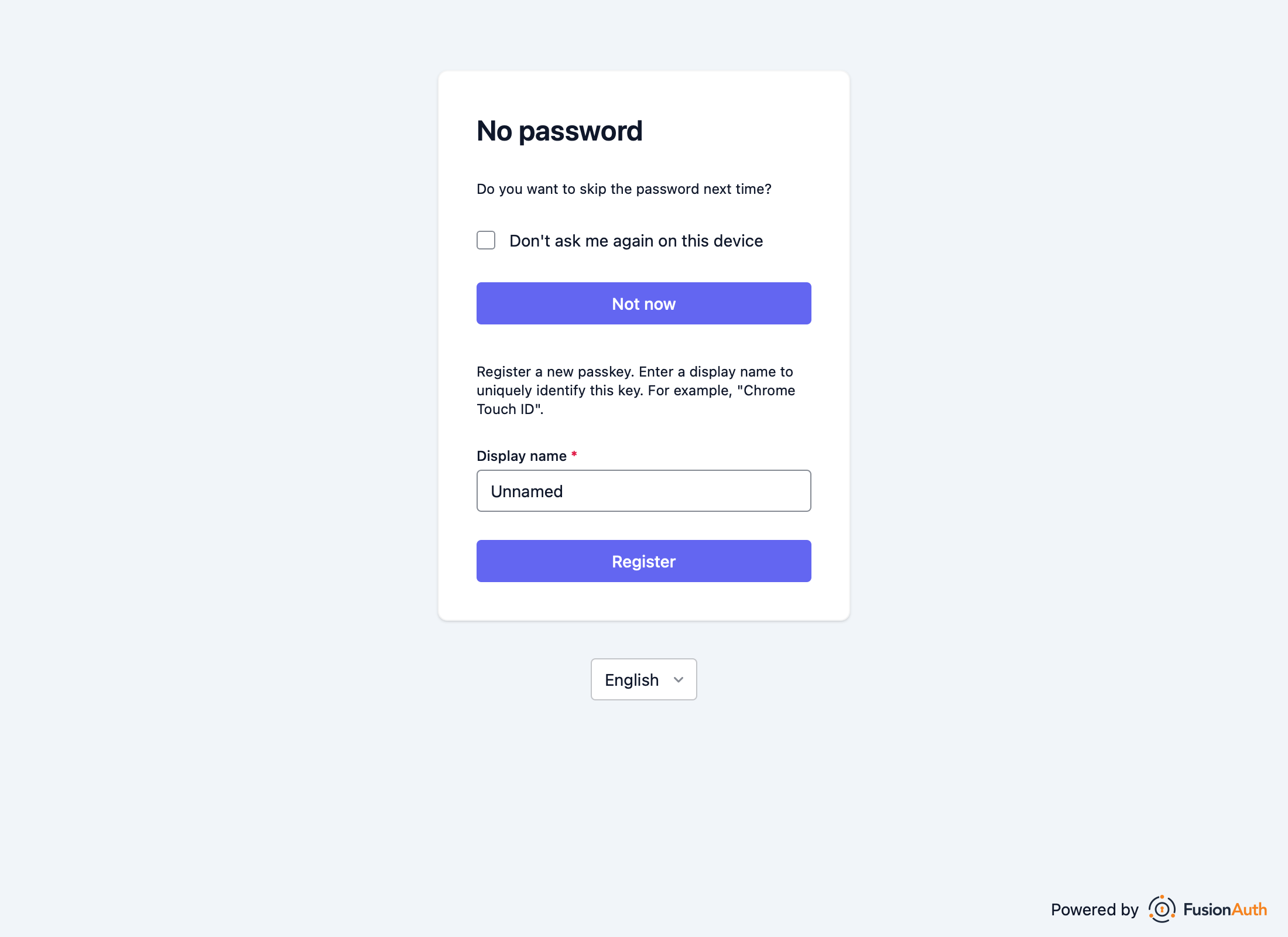 The re-authentication prompt page asking users to register a passkey.