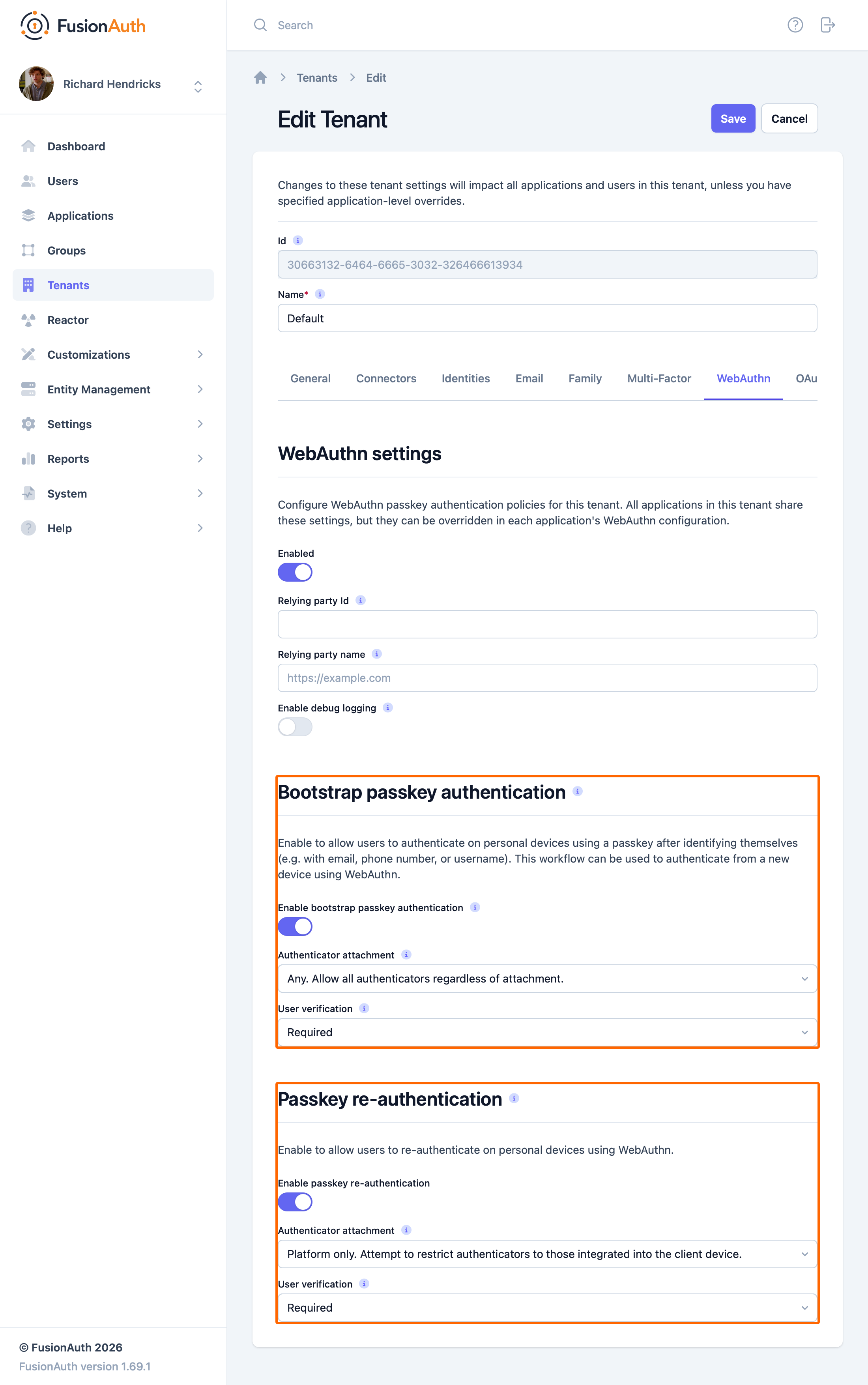 Enable WebAuthn workflows for the tenant.
