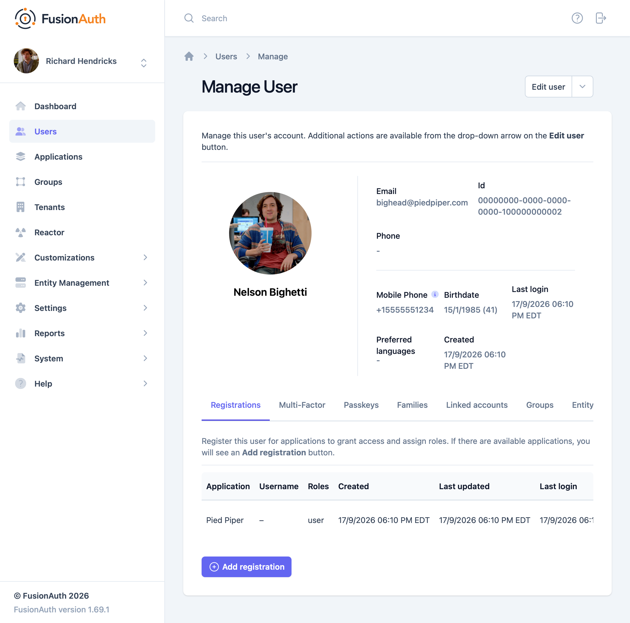 The FusionAuth admin UI showing dates formatted for the user's preferred locale.