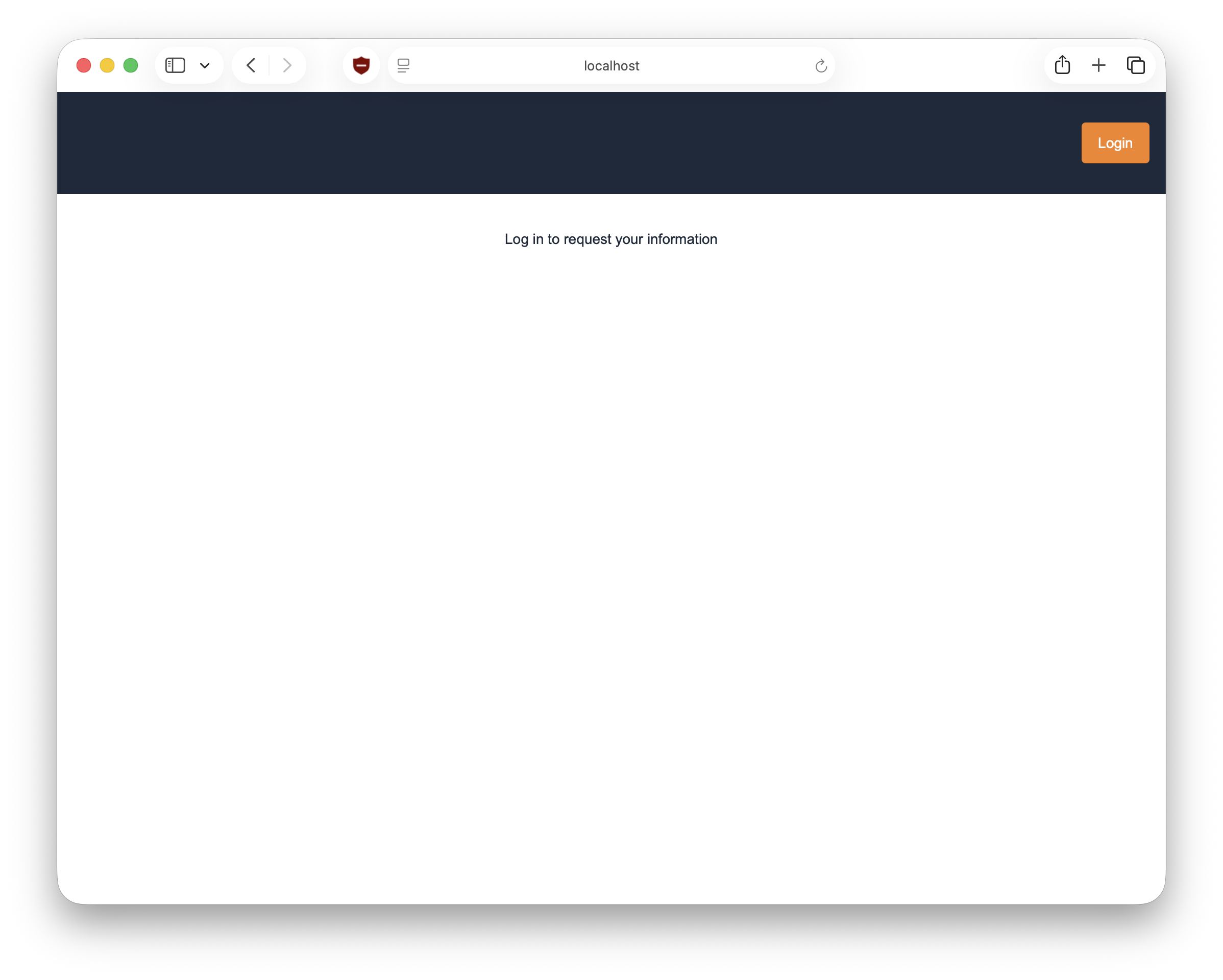 The landing page of the React app.